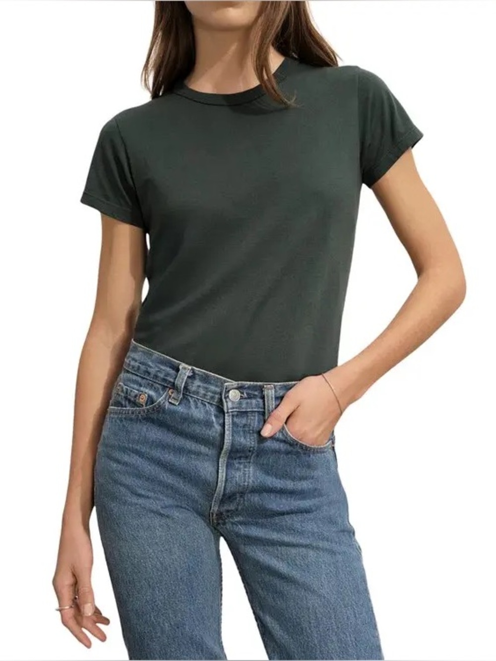 Buck Mason Pima slim crew tee in seagrass NWT